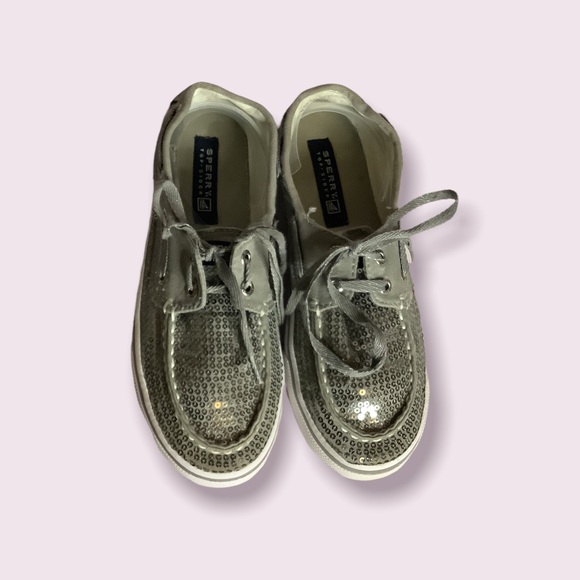 🌞 Summer Sale Sherry’s sequined girls Topsider shoes. Silver sequin. Size 2 1/2 - Picture 1 of 12